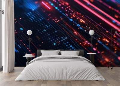 Abstract futuristic background with red and blue glowing lines. Wall mural