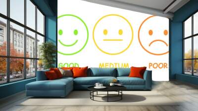 feedback emoticon customer review rating icon isolated on white and transparent background. with text excellent good medium poor very bad. colorful line stroke icon flat style vector illustration. Wall mural