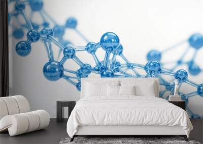 Abstract molecule model with blue spheres and white background Wall mural