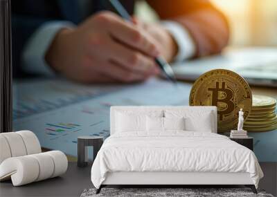 Bitcoin Cryptocurrency on Financial Charts Wall mural