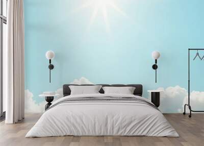 Bright blue sky with fluffy clouds Wall mural