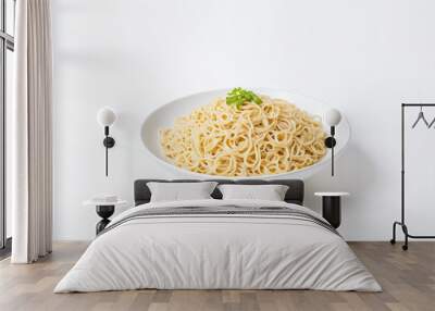 Close-Up of a Bowl of Plain Spaghetti with Basil Wall mural