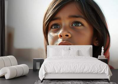 Close-up of a Young Girl's Face, Soft Light, Desert Background Wall mural