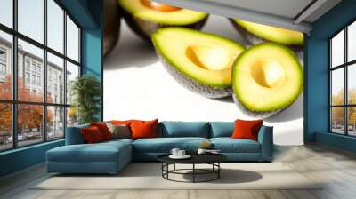 Close Up of Freshly Sliced Avocados on White Background Wall mural