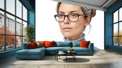 Close-up Portrait of a Woman Wearing Glasses and a Grey Turtleneck Wall mural