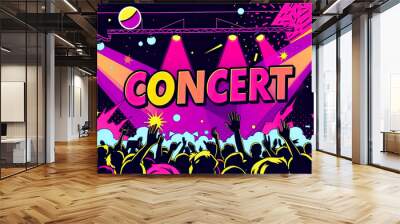 Concert Crowd with Lights and Stage Wall mural