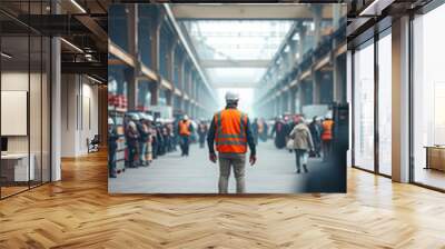 Construction Worker in a Large Industrial Building Wall mural