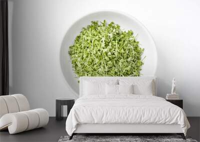 Fresh Green Microgreens in a White Bowl Wall mural