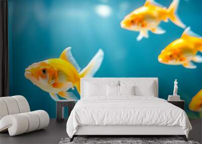 Goldfish Swimming in Blue Water Wall mural