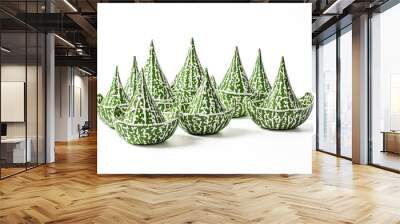 Green and White Patterned Ceramic Bowls on White Background Wall mural