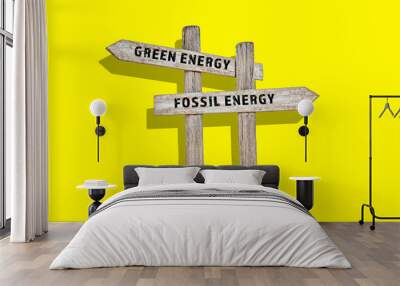 Green Energy vs Fossil Energy - Signpost on Yellow Background Wall mural