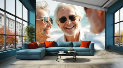 Happy Senior Couple on a Beach Vacation Wall mural