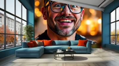 man smiles joyfully a festive setting Wall mural