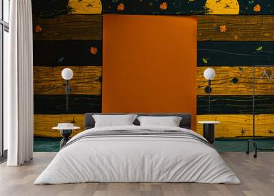 Orange Poster on a Wooden Wall Wall mural