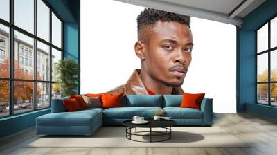 Portrait of a young African American man in a brown leather jacket Wall mural