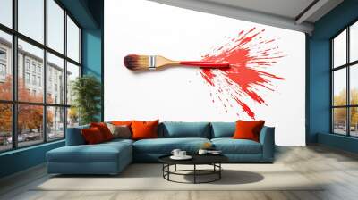 Red paint splatter with paintbrush Wall mural