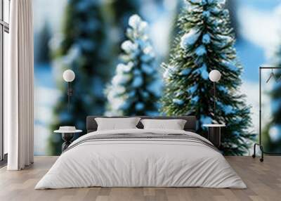 snow-covered evergreen tree a winter landscape Wall mural