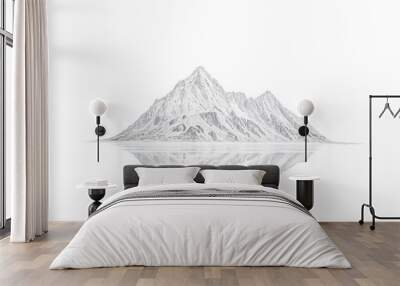 Snowy mountain peak isolated on white background Wall mural