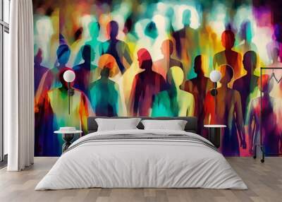 The Symmetry of Diversity: Abstract Geometric Human Crowd Illustration Wall mural