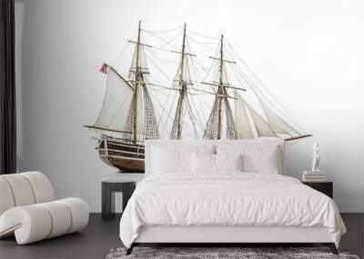 Traditional sailing ship with white sails isolated on white background Wall mural