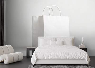 White Paper Bag Mockup on White Background Wall mural