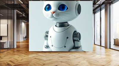 White robotic cat with blue eyes Wall mural