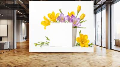 Yellow and Purple Flowers with Blank Card Wall mural