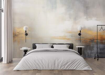 Abstract and minimalist oil painting background with copy space. Black white and golden oil paint smears. Old classic and modern style Wall mural