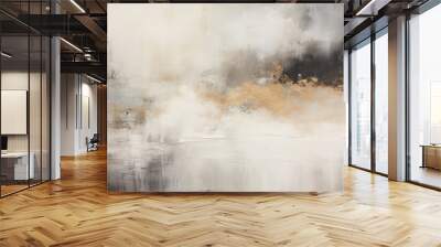 Abstract and minimalist oil painting background with copy space. Black white and golden oil paint smears. Old classic and modern style Wall mural