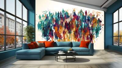 Abstract group of crowded colorful people illustration. Mob of people. Pulse of the Crowd. Confusion of people. Multiple colored. Generative AI Wall mural