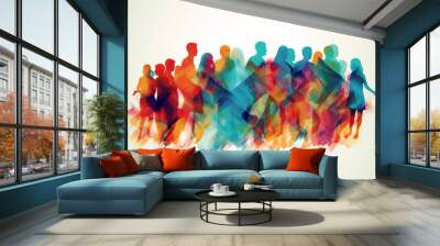 Abstract group of crowded colorful people illustration. Mob of people. Pulse of the Crowd. Confusion of people. Multiple colored. Generative AI Wall mural