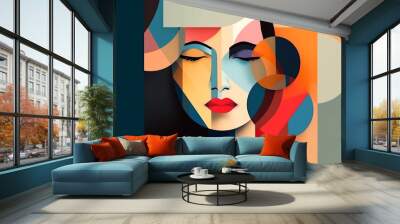 Beauty, fine art, fashion concept. Abstract modern art collage of woman portrait made of various and colorful geometric shapes. Generative AI Wall mural