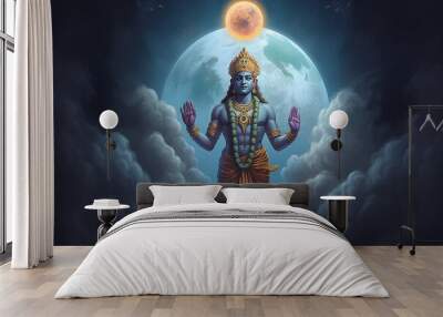 culture and religious, states of mind concept. hindu god krishna and cloud ball surreal illustration Wall mural