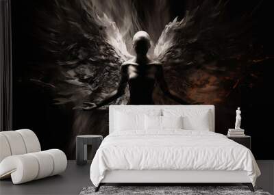 Religion, fantasy, fashion, good and evil concept. Abstract and surreal looking angel with wings illustration. Generative AI Wall mural