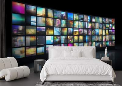 Smart TV and digital media wall of screens background with copy space. Generative AI Wall mural