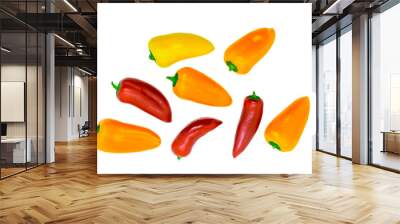 Yellow, orange and red sweet mini paprika isolated on white background Wall mural