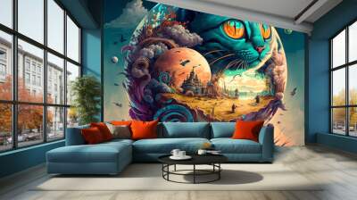 cat surreal art digital ai-generated Wall mural