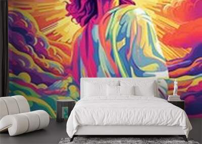 Jesus crossing the sea psychedelic wallpaper Wall mural