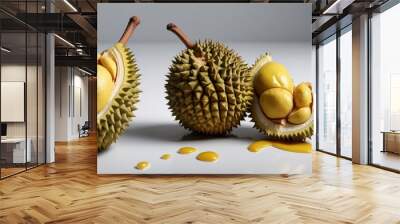 durian on a white table, in a close-up photo Wall mural