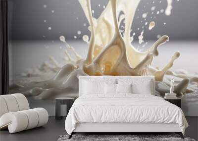 splash milk on a white table in a close-up photo Wall mural