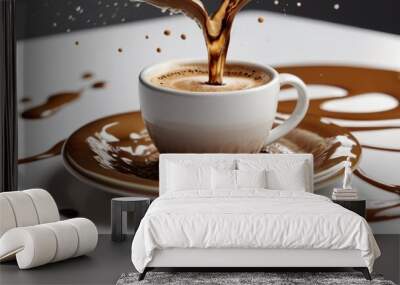 splash of coffee on a white table, in a close-up photo Wall mural