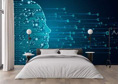 big data and artificial intelligence concept. machine learning and cyber mind domination concept in  Wall mural