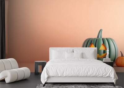 Minimalist Halloween Cactus with Carved Smile and Eyes in Desert Theme Wall mural