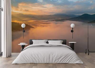 Landscape with fog in mountains Wall mural