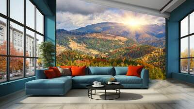 mountain autumn landscape with colorful forest Wall mural