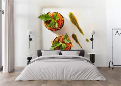 Veggie Millefeuille with Eggplants and Carrots Isolated Wall mural