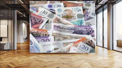 A plan view of  pound sterling bank notes.	 Wall mural