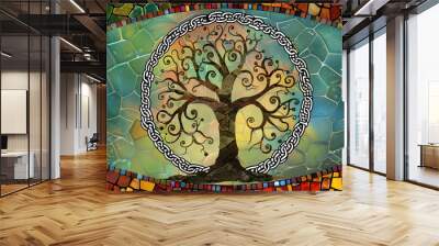 Celtic tree of life colorful. AI generated.	 Wall mural