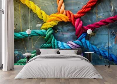 close up of colorful rope knots, ai generated. Wall mural