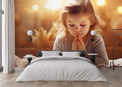 Girl praying. AI generated. Wall mural